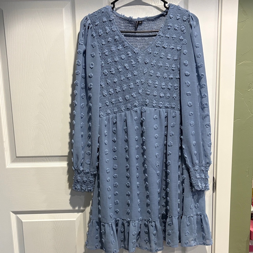Elegant Long Sleeve Blue Dress